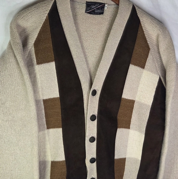 Vintage Fashion D'Italia Campus Made in USA 60s Suede Paneled Knit Cardigan Sz M